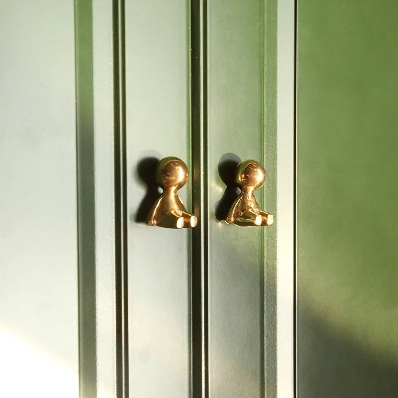 Gold brass man cabinet handle/Small man shaped door handle/Cartoon shaped figurine drawer handle/Child shaped brass furniture hardware