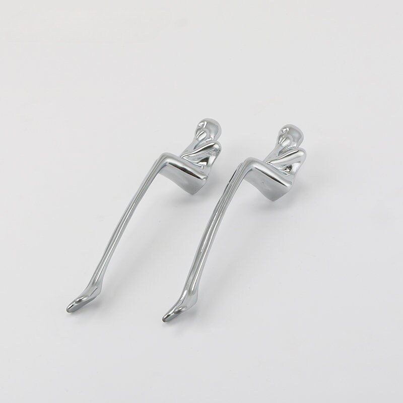 Silver thinking man cabinet handle/man shaped figure door handle/abstract man figurine drawer handle/unusual furniture hardware/Brass handle