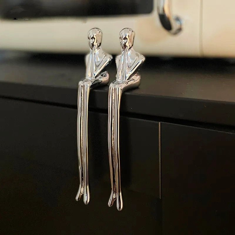Silver thinking man cabinet handle/man shaped figure door handle/abstract man figurine drawer handle/unusual furniture hardware/Brass handle