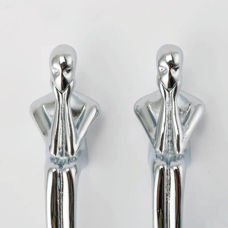 Silver thinking man cabinet handle/man shaped figure door handle/abstract man figurine drawer handle/unusual furniture hardware/Brass handle