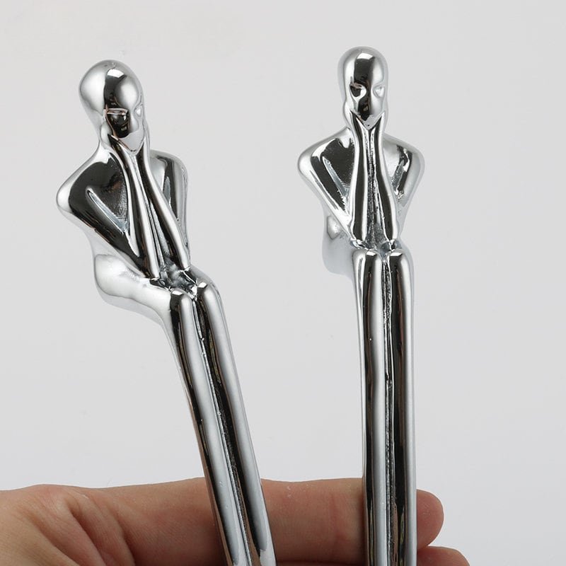 Silver thinking man cabinet handle/man shaped figure door handle/abstract man figurine drawer handle/unusual furniture hardware/Brass handle