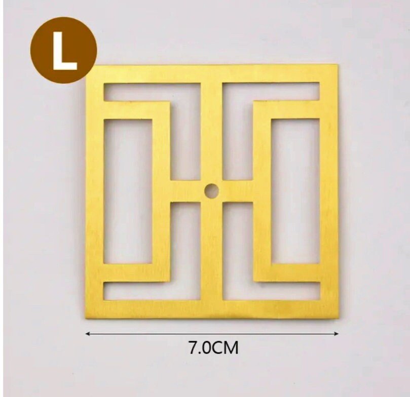 Square gold brass geometric pattern backplates for drawer handles/Brass square back plates for cabinet pulls/Modern square gold backplate