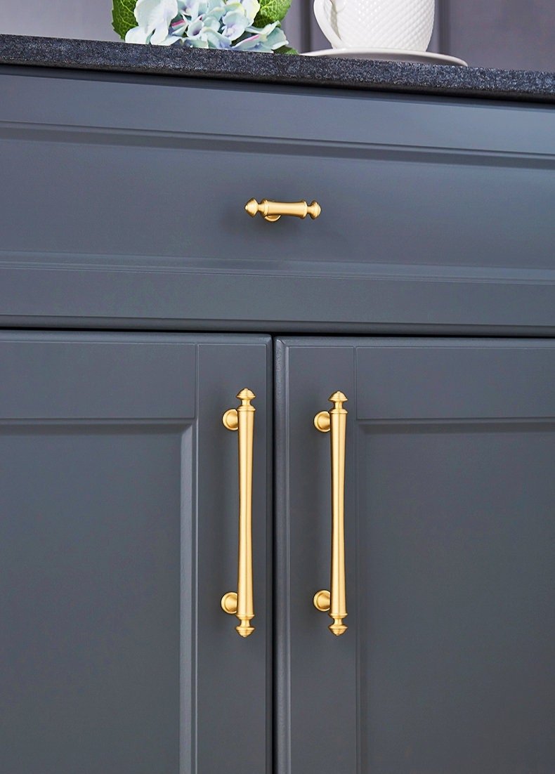 Satin gold French style cabinet bar handle/Unusual matte gold ball design cabinet drawer pull/Gold furniture hardware/Brass kitchen hardware
