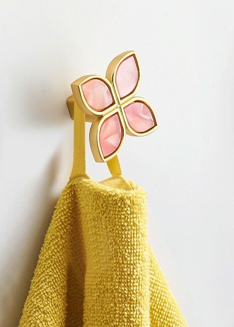 Clover shaped gold drawer handle/Flower shaped cabinet handle with coloured resin inserts/Nursery decor door knobs/IKEA hack door pull