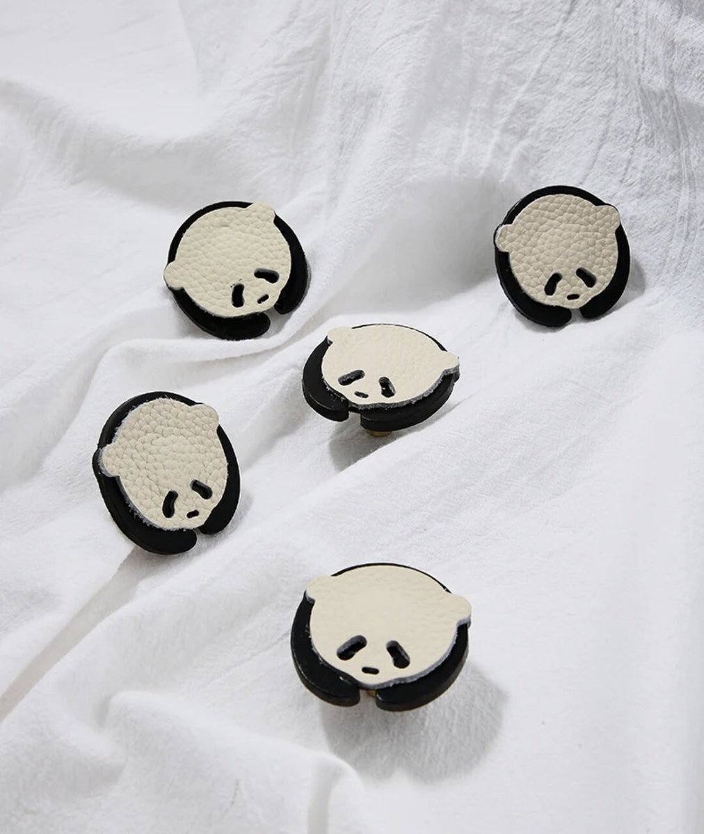 Black and white panda drawer handle/Leather panda cabinet pull/Kids panda door handle/Leather hardware/Childrens decor/Panda door knob