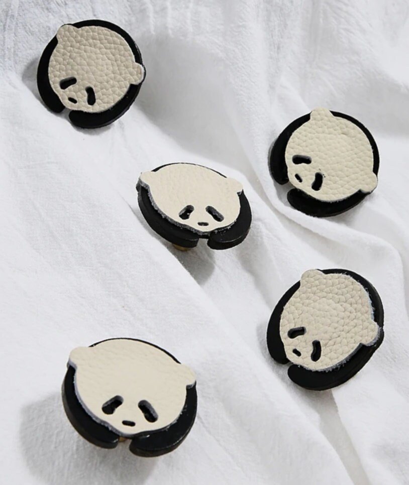 Black and white panda drawer handle/Leather panda cabinet pull/Kids panda door handle/Leather hardware/Childrens decor/Panda door knob