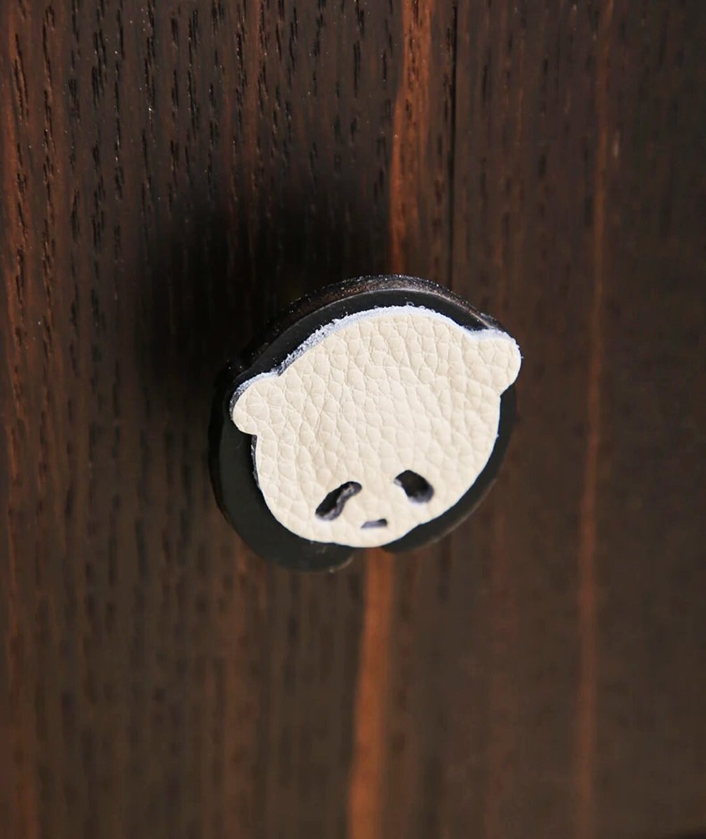 Black and white panda drawer handle/Leather panda cabinet pull/Kids panda door handle/Leather hardware/Childrens decor/Panda door knob