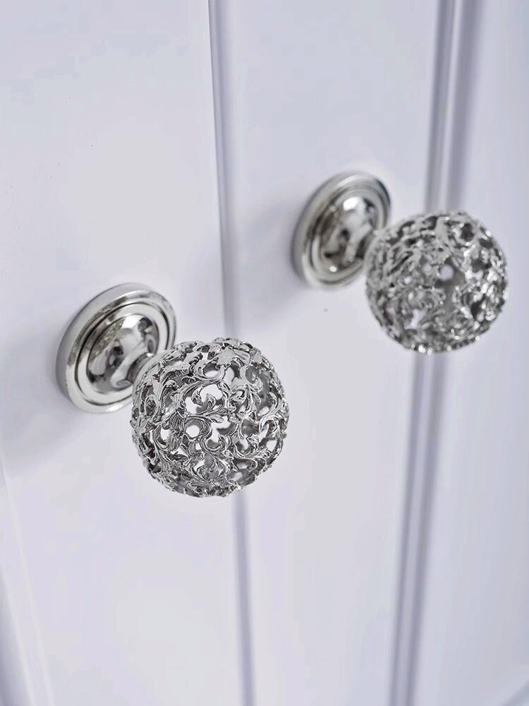 Ornate hollow brass drawer knob/Gold and silver decorative cabinet pull/Regency style door handle/Brass furniture hardware/Rocco drawer pull