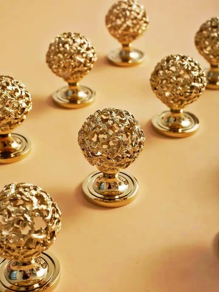 Ornate hollow brass drawer knob/Gold and silver decorative cabinet pull/Regency style door handle/Brass furniture hardware/Rocco drawer pull