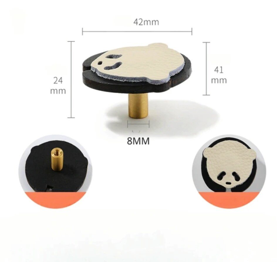 Black and white panda drawer handle/Leather panda cabinet pull/Kids panda door handle/Leather hardware/Childrens decor/Panda door knob