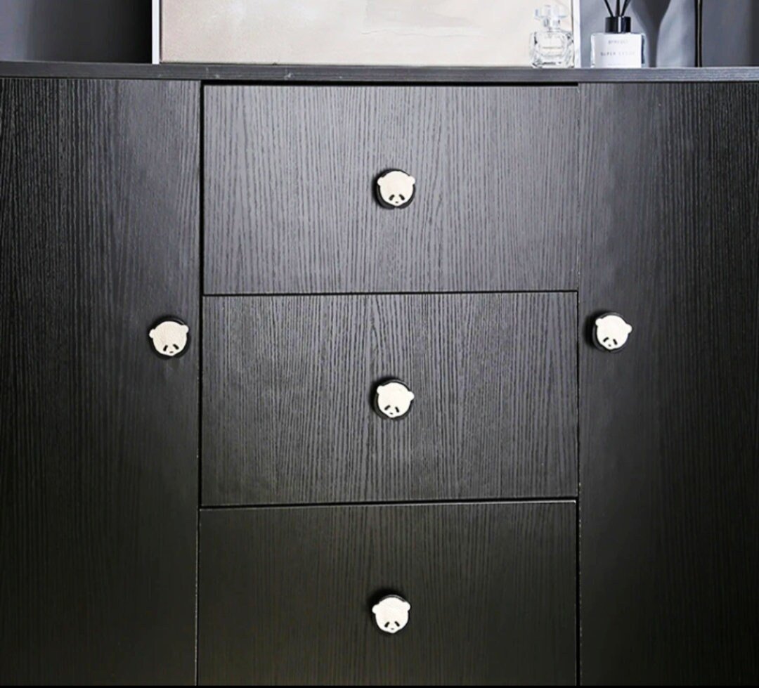 Black and white panda drawer handle/Leather panda cabinet pull/Kids panda door handle/Leather hardware/Childrens decor/Panda door knob