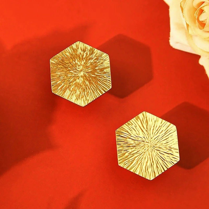 Solid brass scored texture hexagonal drawer pull/hexagonal cabinet handle/geometric door knob/Gold brass furniture hardware/hexagonal handle