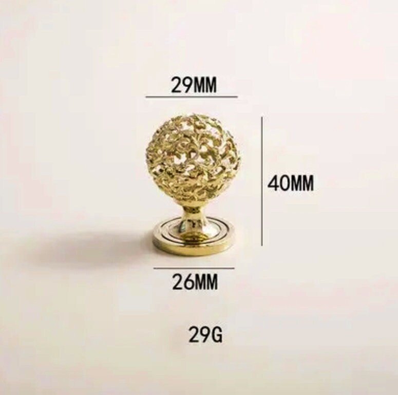 Ornate hollow brass drawer knob/Gold and silver decorative cabinet pull/Regency style door handle/Brass furniture hardware/Rocco drawer pull