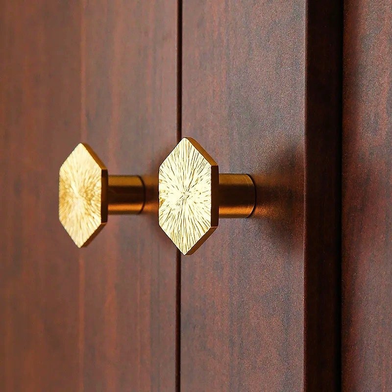Solid brass scored texture hexagonal drawer pull/hexagonal cabinet handle/geometric door knob/Gold brass furniture hardware/hexagonal handle