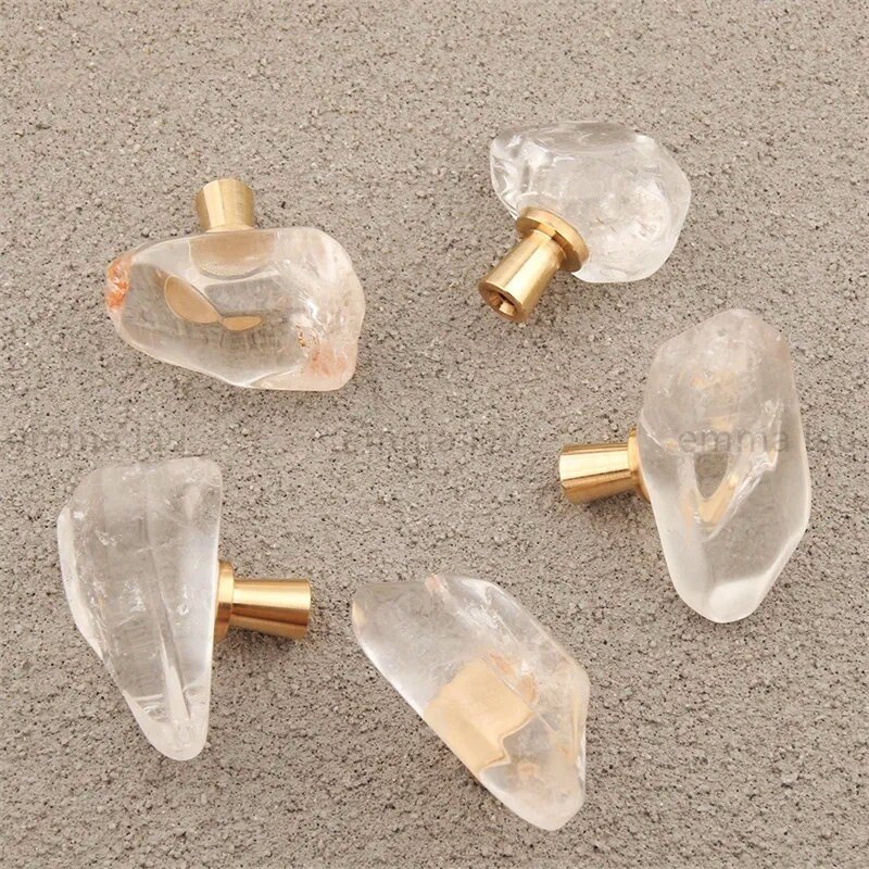 Polished quartz crystal cabinet pull/crystal furniture hardware/Quartz Crystal drawer handle/Crystal door handle/Crystal and brass drawer pu