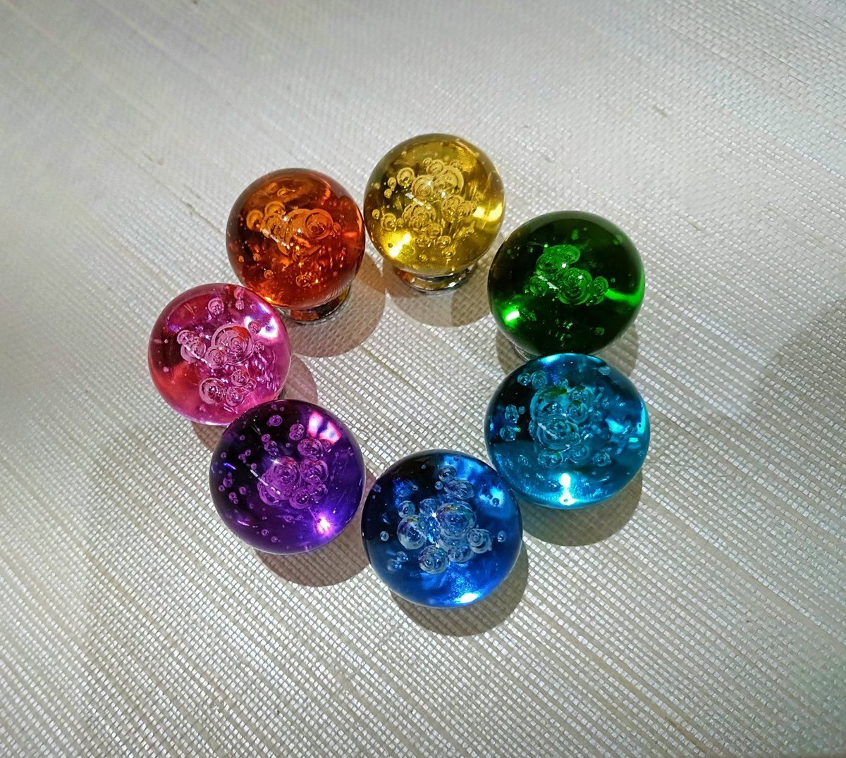 Rainbow bubbly glass ball drawer knob/Colourful glass cabinet handle/Rainbow furniture hardware/nursery door handle/Children's room decor
