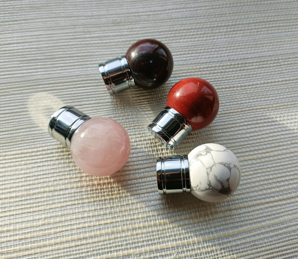 Semi precious stone ball drawer knob/Crystal drawer pull/Round gemstone cabinet handle/Silver door knob/Quartz crystal and silver handle