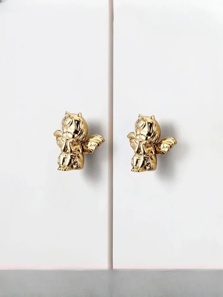 Sweet little angel door handle/Fairy Cabinet Pull/Gold or Silver Angel drawer pull/Brass angelic themed furniture hardware/Fairy handle