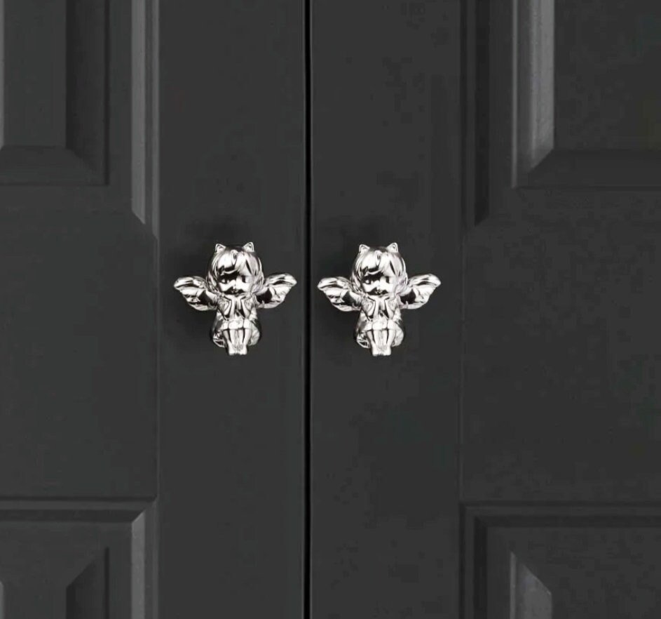 Sweet little angel door handle/Fairy Cabinet Pull/Gold or Silver Angel drawer pull/Brass angelic themed furniture hardware/Fairy handle