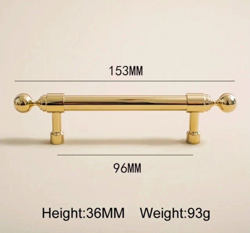 Shiny gold brass cabinet bar handle/Gold polished classic design cabinet drawer pull/Shiny gold furniture hardware/kitchen drawer handle