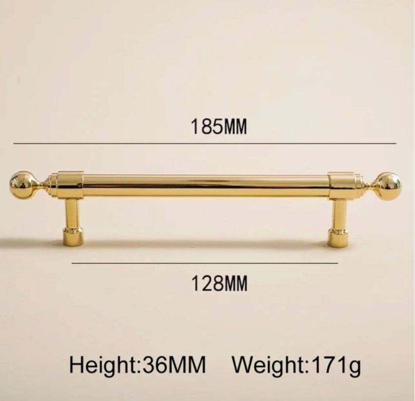 Shiny gold brass cabinet bar handle/Gold polished classic design cabinet drawer pull/Shiny gold furniture hardware/kitchen drawer handle