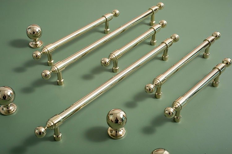 Shiny gold brass cabinet bar handle/Gold polished classic design cabinet drawer pull/Shiny gold furniture hardware/kitchen drawer handle
