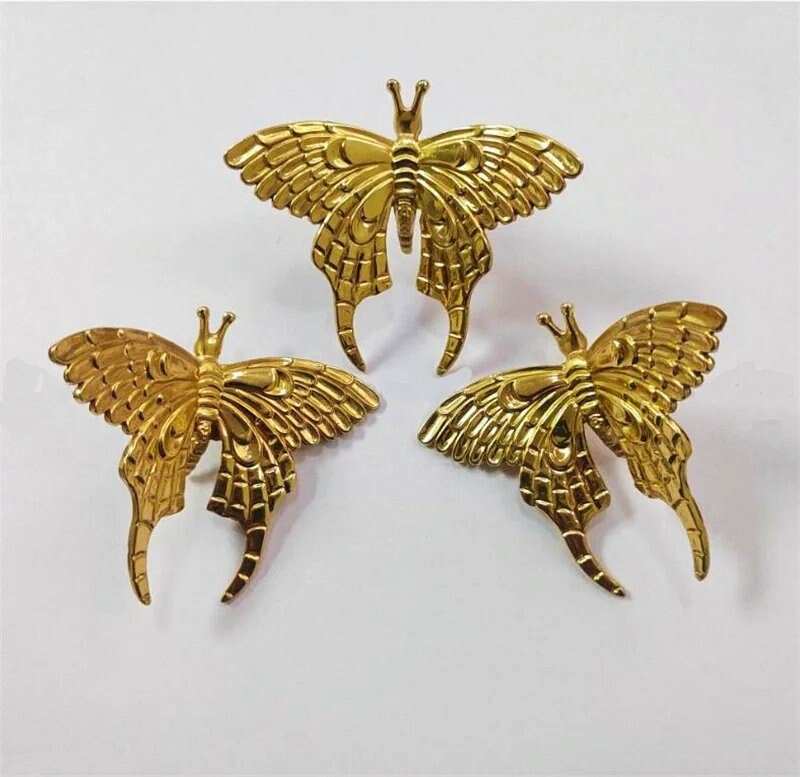 Gold Brass butterfly cabinet handle/Shiny gold moth cabinet pull/butterfly door handle/gold butterfly knob/Gold furniture hardware