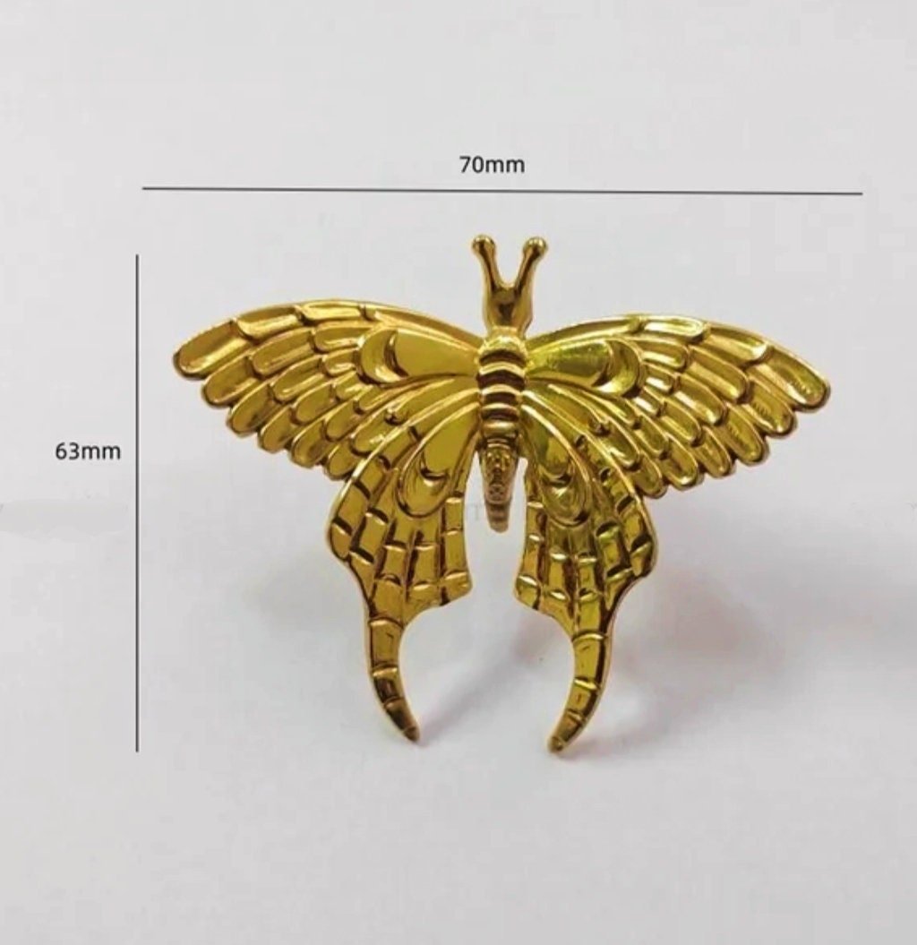Gold Brass butterfly cabinet handle/Shiny gold moth cabinet pull/butterfly door handle/gold butterfly knob/Gold furniture hardware