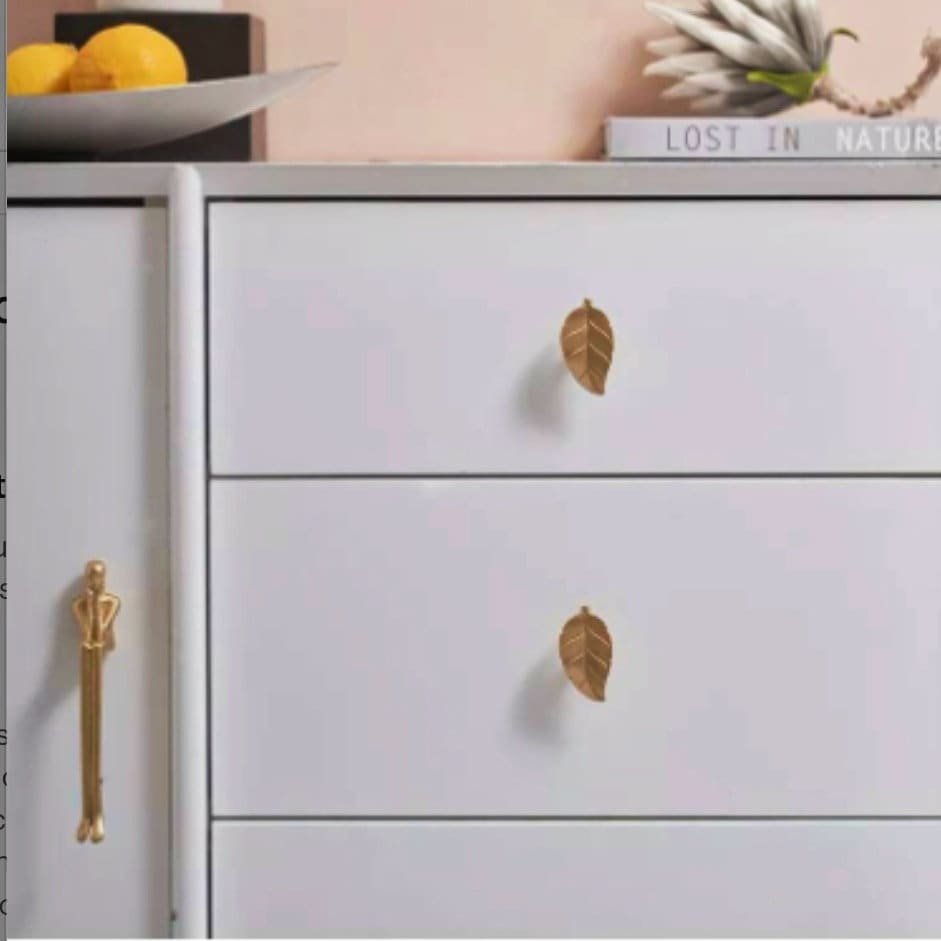 Polished gold brass leaf cabinet handle/Gold Autumn leaf drawer pull/Gold leaves door handle/Fall leaf drawer knob/gold furniture hardware