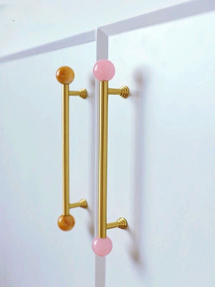 Gold brass bar handle with semi precious stone ball ends/Colourful cabinet handle/Stone furniture hardware/crystal drawer pull/Cabinet pull