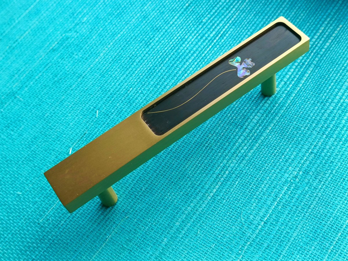 Pearl inlay drawer pull/Pearl and brass inlaid drawer pull/Intricate pearl inlay cabinet pull/Clover door handle/Luxury pearl hardware