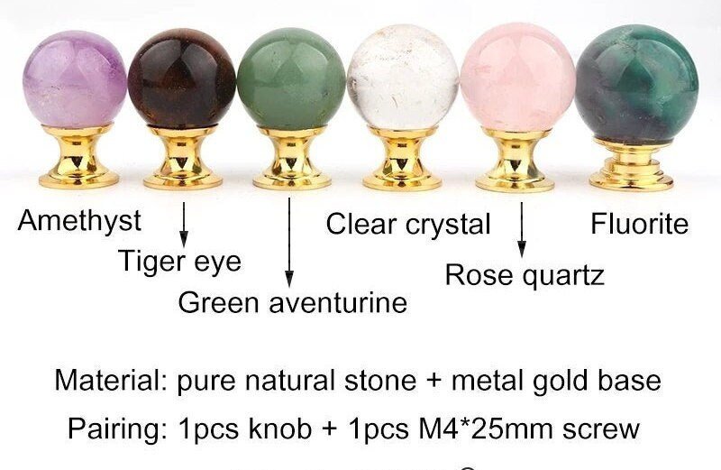 Semi precious stone ball drawer knob/Crystal drawer pull/Round gemstone cabinet handle/Amethyst door knob/Quartz crystal handle/Jade handle