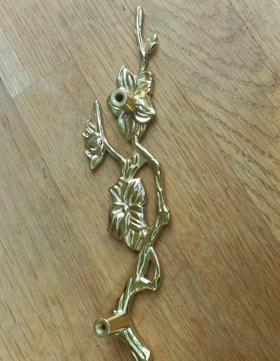 A pair of gold flower blossom drawer handles/2 gold brass branch and flower design cabinet pulls/Flower shaped wardrobe door handles