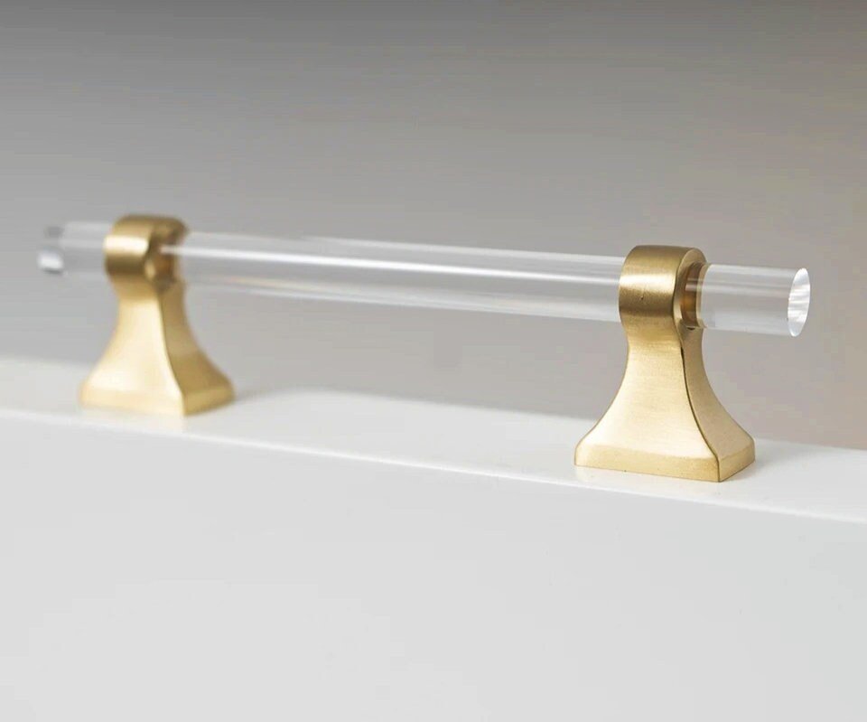 Gold brass and clear lucite cabinet bar pull handle/Acrylic drawer handle/lucite furniture hardware/brass transparent resin cabinet handle