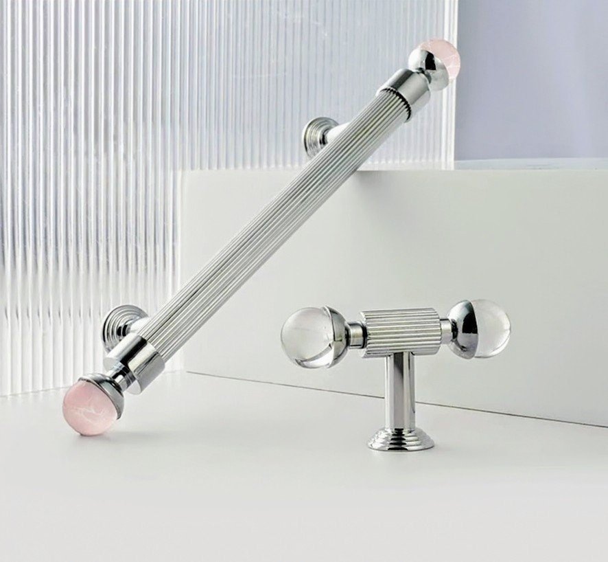 Silver cabinet handle with crystals/Solid chromed brass and gemstone drawer pull/Crystal door handle/wardrobe handle/Crystal door handle