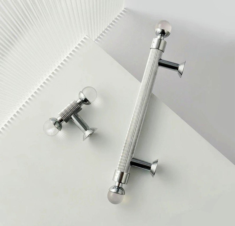 Silver cabinet handle with crystals/Solid chromed brass and gemstone drawer pull/Crystal door handle/wardrobe handle/Crystal door handle