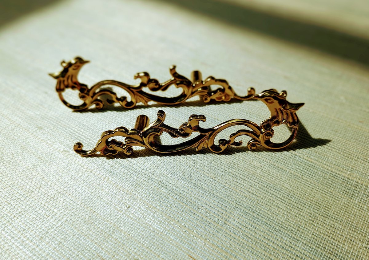 Phoenix and smoke design cabinet handle/solid gold brass oriental design drawer pull/Gold wardrobe door handle/phoenix rising door handle
