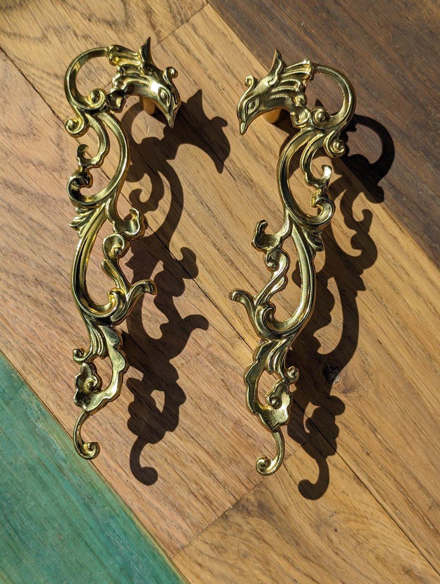 Phoenix and smoke design cabinet handle/solid gold brass oriental design drawer pull/Gold wardrobe door handle/phoenix rising door handle