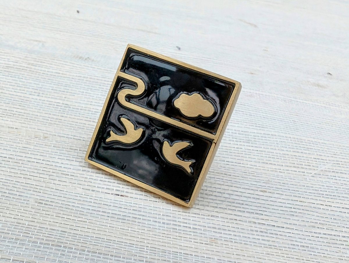 Brass and enamel drawer handle/Black and gold cabinet pull/Bird door knob/nursery furniture hardware/Unusual door handle/Dresser door knob
