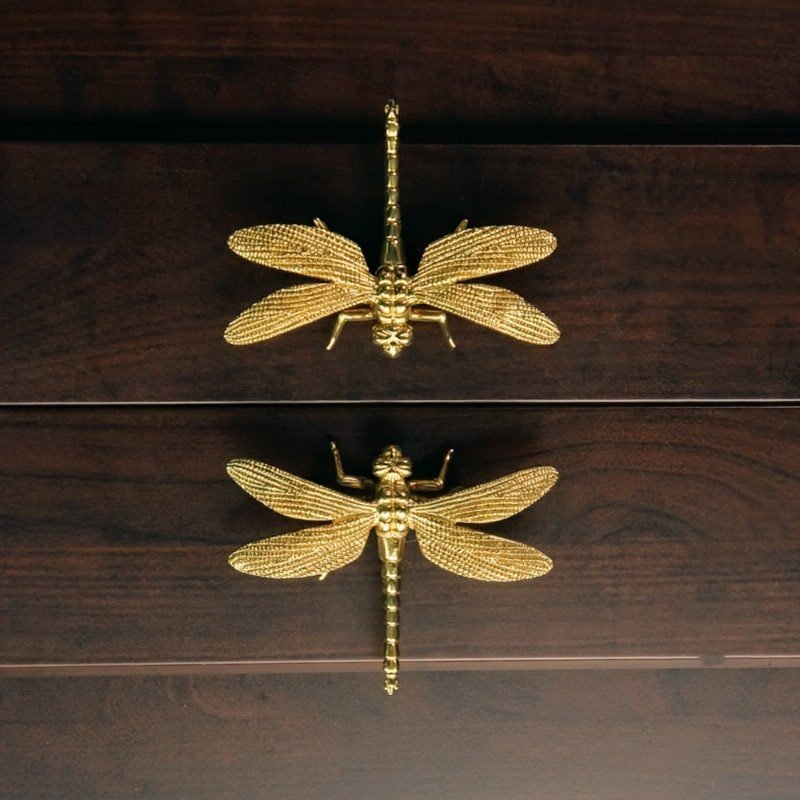 Gold brass dragonfly cabinet pull/Dragonflies drawer knob/Dragonfly drawer handle/brass furniture hardware/home improvement/unique handle