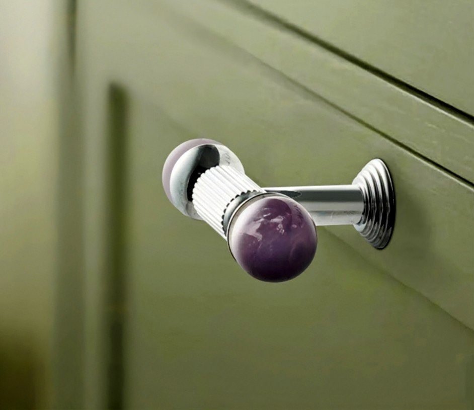 Silver cabinet handle with crystals/Solid chromed brass and gemstone drawer pull/Crystal door handle/wardrobe handle/Crystal door handle