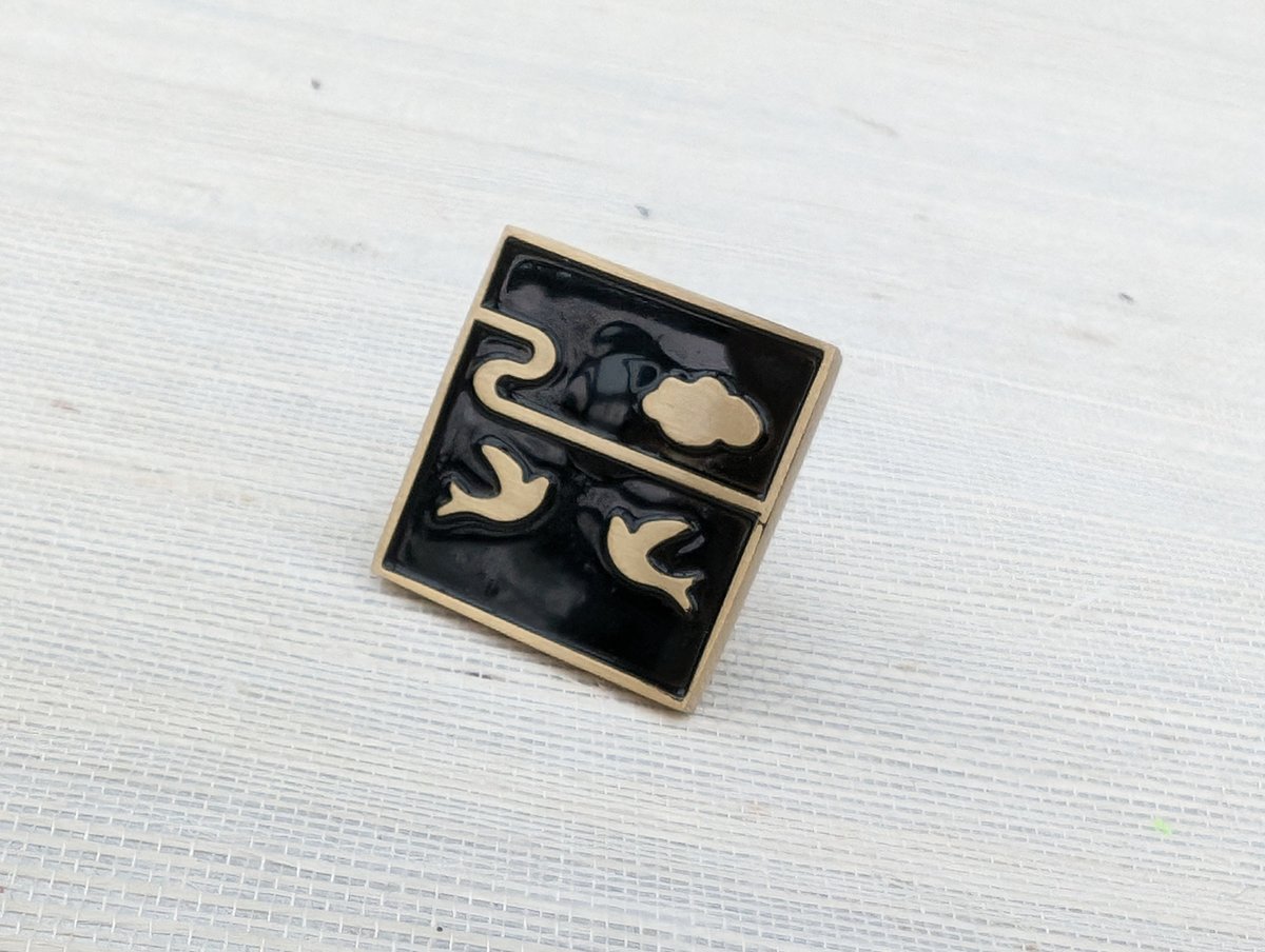 Brass and enamel drawer handle/Black and gold cabinet pull/Bird door knob/nursery furniture hardware/Unusual door handle/Dresser door knob