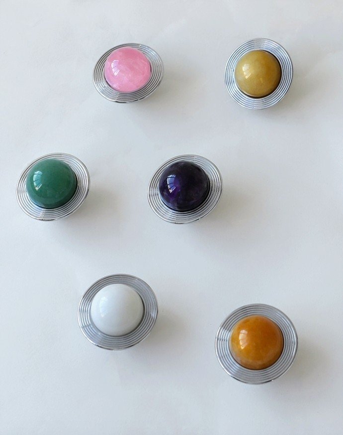 Planet shaped crystal ball drawer handle/Crystal and Chrome drawer pull/Silver Gemstone door knob/polished stone cabinet handle/Space decor