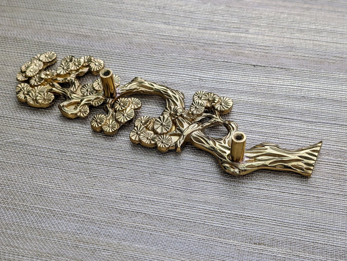 A Pair of cypress tree drawer handles/Gold wardrobe door handles/Large brass cabinet handles/Tree shaped door handles/Furniture hardware