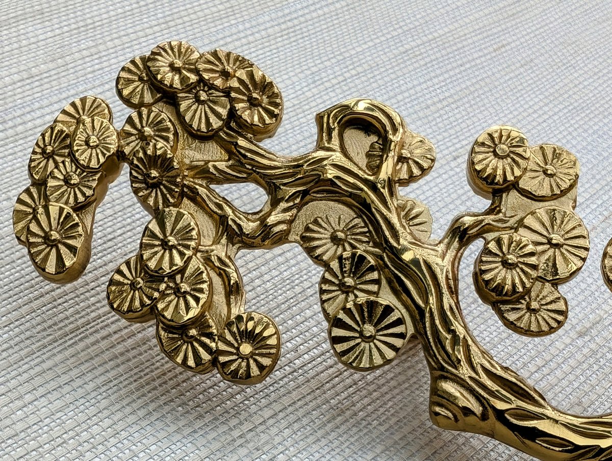 A Pair of cypress tree drawer handles/Gold wardrobe door handles/Large brass cabinet handles/Tree shaped door handles/Furniture hardware