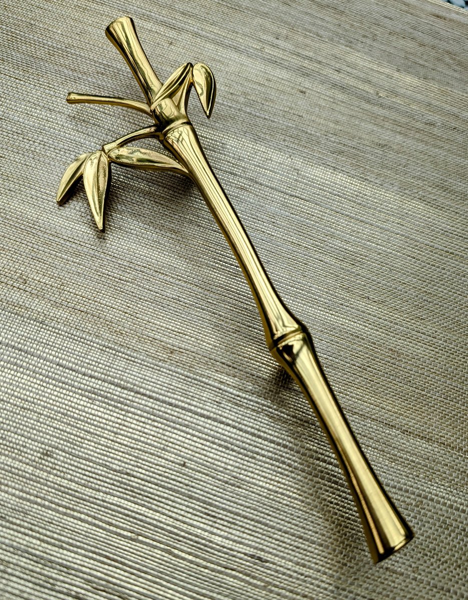 A Pair of shiny gold brass bamboo branch handles/Oriental design door handles/Wardrobe handles/Bamboo design drawer pulls/Brass hardware