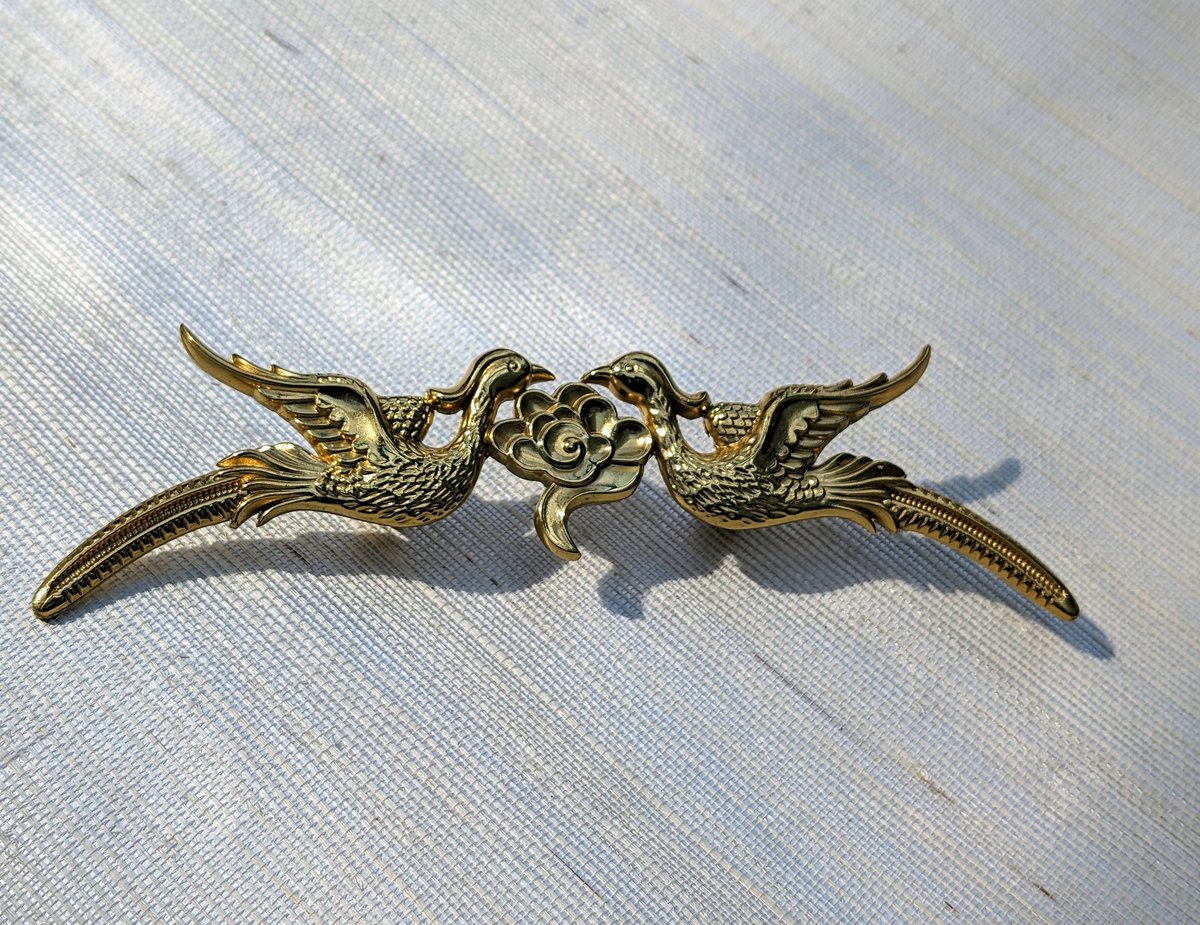 Gold brass phoenix cabinet pull/Gold bird and cloud drawer handle/Brass birds and cloud door handle/Brass furniture hardware/Unique handles