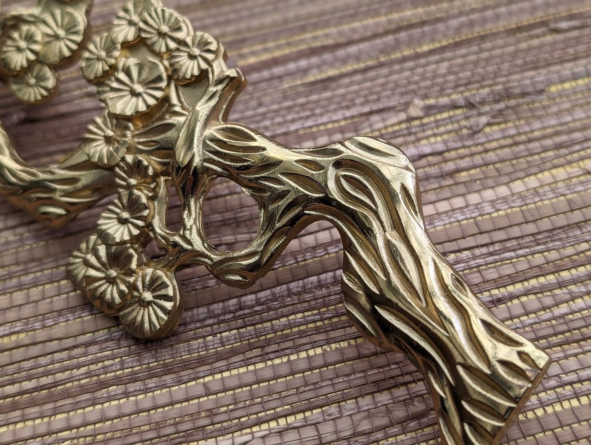 A Pair of cypress tree drawer handles/Gold wardrobe door handles/Large brass cabinet handles/Tree shaped door handles/Furniture hardware
