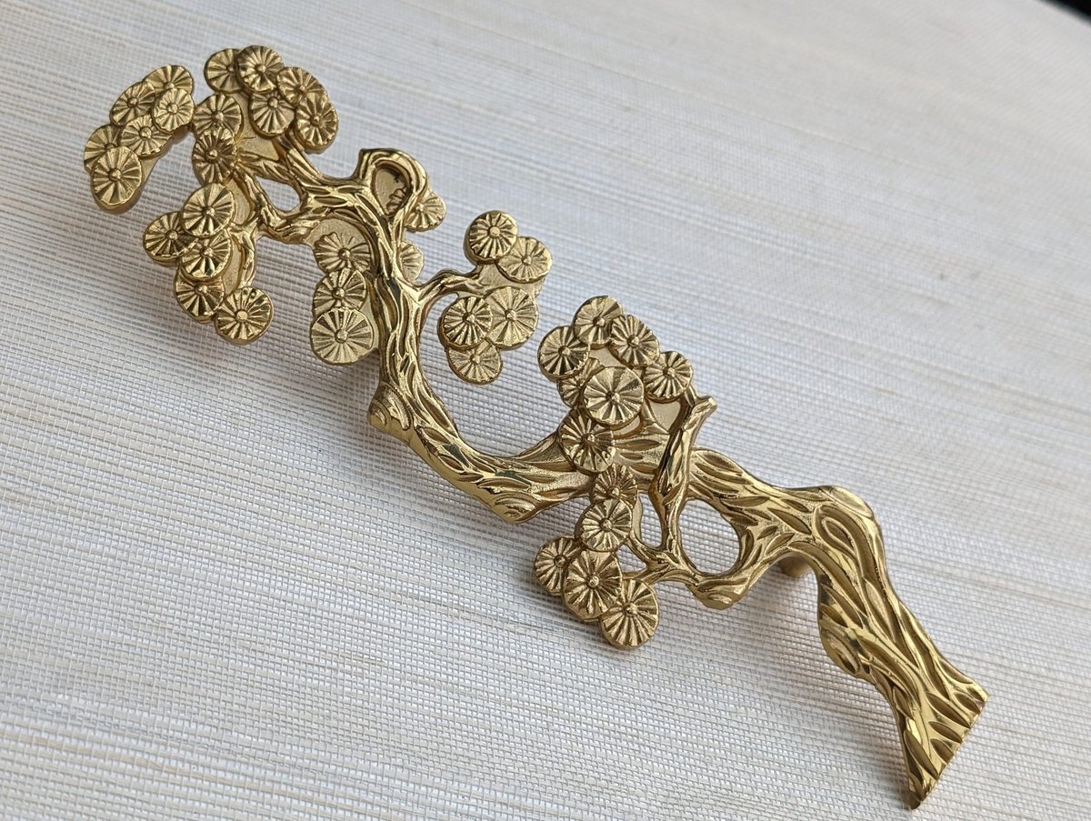A Pair of cypress tree drawer handles/Gold wardrobe door handles/Large brass cabinet handles/Tree shaped door handles/Furniture hardware