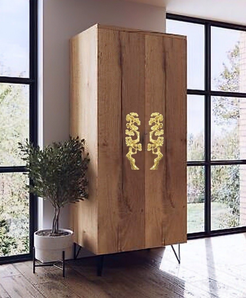 A Pair of cypress tree drawer handles/Gold wardrobe door handles/Large brass cabinet handles/Tree shaped door handles/Furniture hardware